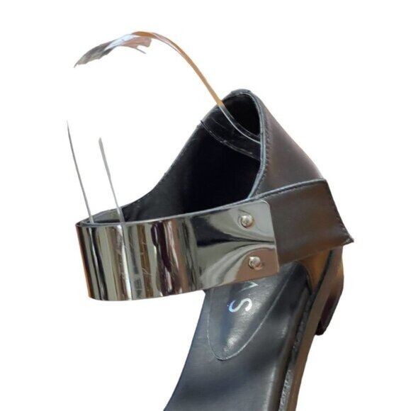Midas Black‎ Leather Sandals With Silver Metal Ankle Strap Size 39-8 - Picture 2 of 16